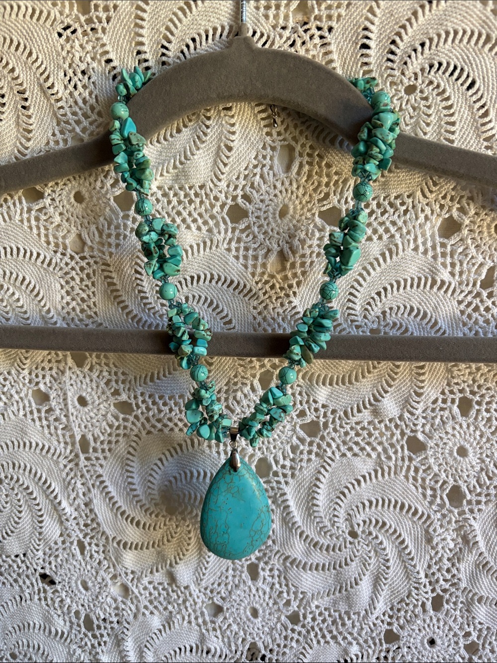 Boho Turquoise Beaded Teardrop Pendant Necklace